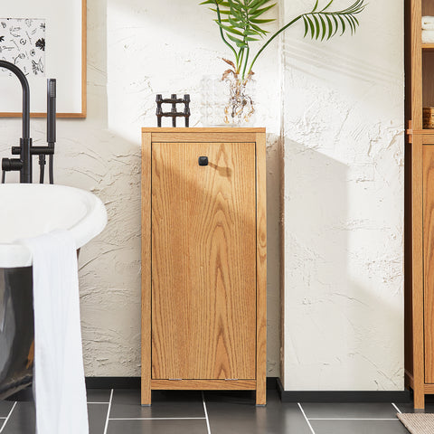 SoBuy BZR96-N Badkamerkast met 1 Wasmand, Smal Badkamerkastje, Lage Kast, Ladenkast, Halfhoge Opbergkast Opbergplank