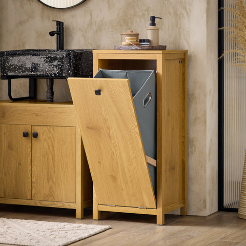 SoBuy BZR96-SN Waskast met waszak, onderkast voor badkamer, commode voor badkamer, waskist, kledinghouder met 1 wasmand