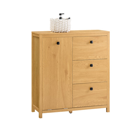 SoBuy BZR97-SN Waskast met waszak, onderkast voor badkamer, commode voor badkamer, toiletkast met 3 laden en 1 wasmand