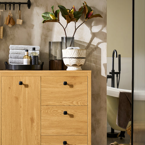 SoBuy BZR97-SN Waskast met waszak, onderkast voor badkamer, commode voor badkamer, toiletkast met 3 laden en 1 wasmand