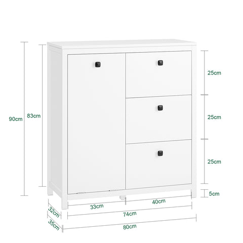 SoBuy BZR97-W Waskast met waszak, onderkast voor badkamer, commode voor badkamer, toiletkast met 3 laden en 1 wasmand, wit