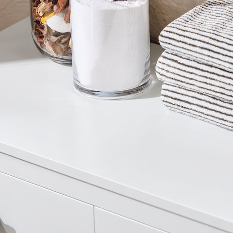 SoBuy BZR97-W Waskast met waszak, onderkast voor badkamer, commode voor badkamer, toiletkast met 3 laden en 1 wasmand, wit