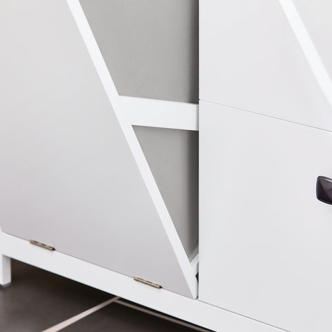 SoBuy BZR97-W Waskast met waszak, onderkast voor badkamer, commode voor badkamer, toiletkast met 3 laden en 1 wasmand, wit