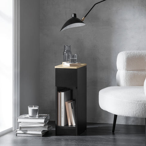 SoBuy FBT111-SCH Nachtkastje Bijzettafel Sofa Bijzettafel Salontafel met Lade voor Woonkamer, Slaapkamer of Kantoor 20x35x60cm