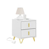 SoBuy FBT115-E-W Nachtkastje met laadfunctie, Nachtkastje met 2 stopcontacten, USB en Type-C, Bijzettafeltje voor slaapkamer en woonkamer, Wit, B40 x D40 x H47 cm