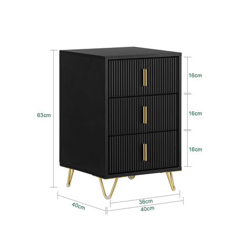 SoBuy FBT115-L-SCH Nachtkastje met 3 Schuifladen - Bijzettafel - Sofa Bijzettafel - Salontafel - Slaapkamertafel met 2 Lade