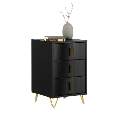 SoBuy FBT115-L-SCH Nachtkastje met 3 Schuifladen - Bijzettafel - Sofa Bijzettafel - Salontafel - Slaapkamertafel met 2 Lade