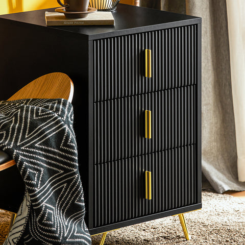 SoBuy FBT115-L-SCH Nachtkastje met 3 Schuifladen - Bijzettafel - Sofa Bijzettafel - Salontafel - Slaapkamertafel met 2 Lade