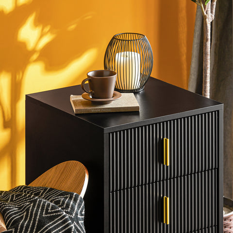 SoBuy FBT115-L-SCH Nachtkastje met 3 Schuifladen - Bijzettafel - Sofa Bijzettafel - Salontafel - Slaapkamertafel met 2 Lade