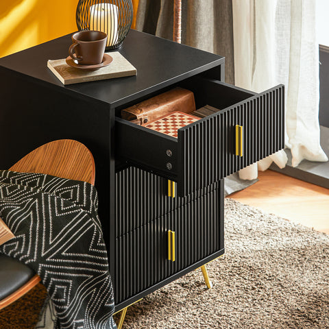 SoBuy FBT115-L-SCH Nachtkastje met 3 Schuifladen - Bijzettafel - Sofa Bijzettafel - Salontafel - Slaapkamertafel met 2 Lade