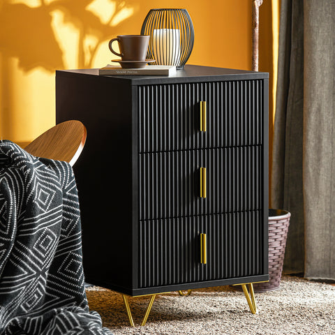 SoBuy FBT115-L-SCH Nachtkastje met 3 Schuifladen - Bijzettafel - Sofa Bijzettafel - Salontafel - Slaapkamertafel met 2 Lade