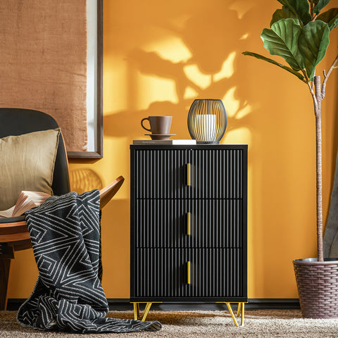 SoBuy FBT115-L-SCH Nachtkastje met 3 Schuifladen - Bijzettafel - Sofa Bijzettafel - Salontafel - Slaapkamertafel met 2 Lade