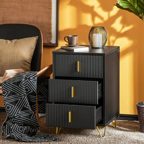 SoBuy FBT115-L-SCH Nachtkastje met 3 Schuifladen - Bijzettafel - Sofa Bijzettafel - Salontafel - Slaapkamertafel met 2 Lade