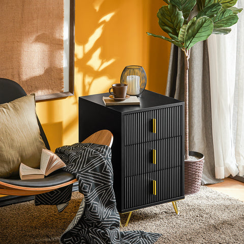 SoBuy FBT115-L-SCH Nachtkastje met 3 Schuifladen - Bijzettafel - Sofa Bijzettafel - Salontafel - Slaapkamertafel met 2 Lade