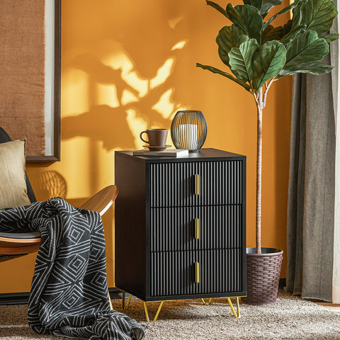 SoBuy FBT115-L-SCH Nachtkastje met 3 Schuifladen - Bijzettafel - Sofa Bijzettafel - Salontafel - Slaapkamertafel met 2 Lade