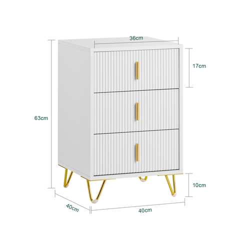 SoBuy FBT115-L-W Nachtkastje met 3 Schuifladen - Bijzettafel - Sofa Bijzettafel - Salontafel - Slaapkamertafel - Bedtafel