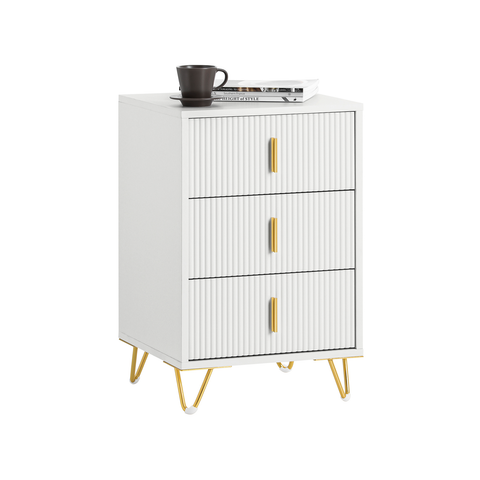 SoBuy FBT115-L-W Nachtkastje met 3 Schuifladen - Bijzettafel - Sofa Bijzettafel - Salontafel - Slaapkamertafel - Bedtafel