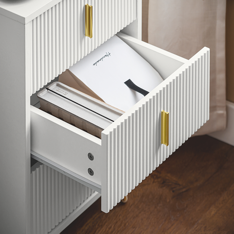 SoBuy FBT115-L-W Nachtkastje met 3 Schuifladen - Bijzettafel - Sofa Bijzettafel - Salontafel - Slaapkamertafel - Bedtafel