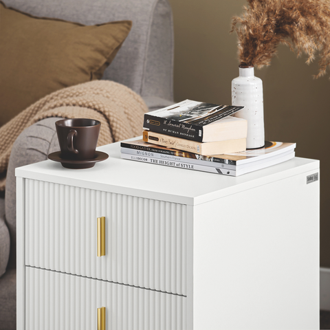 SoBuy FBT115-L-W Nachtkastje met 3 Schuifladen - Bijzettafel - Sofa Bijzettafel - Salontafel - Slaapkamertafel - Bedtafel