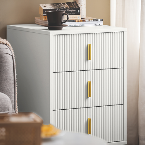 SoBuy FBT115-L-W Nachtkastje met 3 Schuifladen - Bijzettafel - Sofa Bijzettafel - Salontafel - Slaapkamertafel - Bedtafel