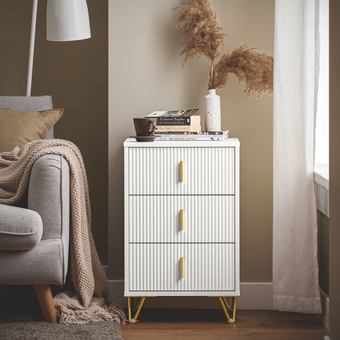 SoBuy FBT115-L-W Nachtkastje met 3 Schuifladen - Bijzettafel - Sofa Bijzettafel - Salontafel - Slaapkamertafel - Bedtafel