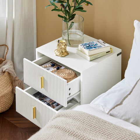 SoBuy FBT115-W Nachtkastje met 2 Schuifladen - Bijzettafel - Sofa Bijzettafel - Salontafel - Slaapkamertafel