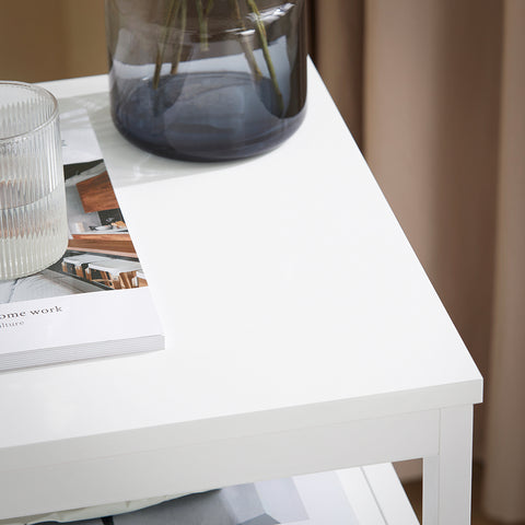 SoBuy FBT117-W Bijzettafel met 1 Schuifladen en 1 Plank, Sofa Bijzettafel, Salontafel, Nachtkastje, Slaapkamertafel