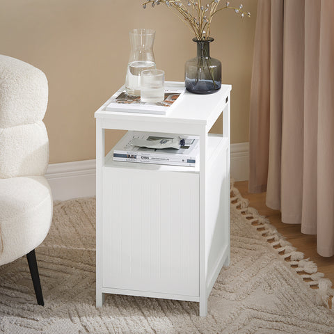 SoBuy FBT117-W Bijzettafel met 1 Schuifladen en 1 Plank, Sofa Bijzettafel, Salontafel, Nachtkastje, Slaapkamertafel