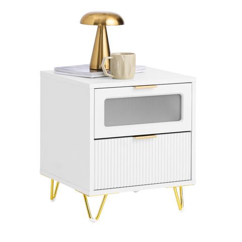 SoBuy FBT123-W Nachtkastje met 2 laden voor boxspringbed banktafel bijzettafel telefoontafel nachtkastje nachtkastje nachtkastje