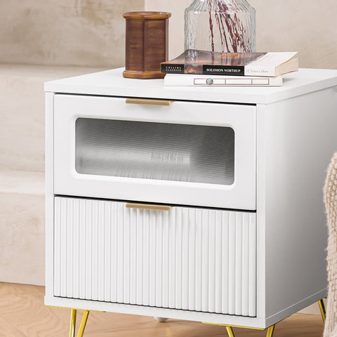 SoBuy FBT123-W Nachtkastje met 2 laden voor boxspringbed banktafel bijzettafel telefoontafel nachtkastje nachtkastje nachtkastje
