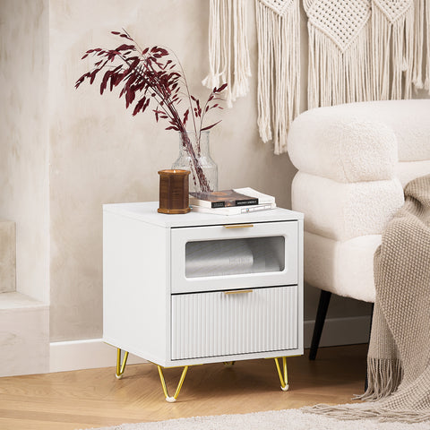 SoBuy FBT123-W Nachtkastje met 2 laden voor boxspringbed banktafel bijzettafel telefoontafel nachtkastje nachtkastje nachtkastje