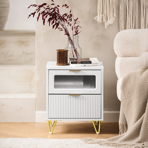 SoBuy FBT123-W Nachtkastje met 2 laden voor boxspringbed banktafel bijzettafel telefoontafel nachtkastje nachtkastje nachtkastje