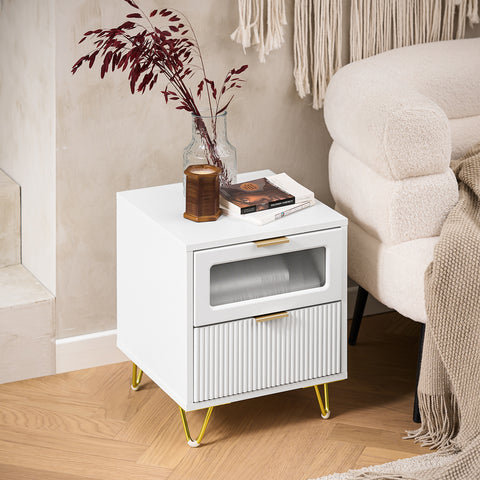 SoBuy FBT123-W Nachtkastje met 2 laden voor boxspringbed banktafel bijzettafel telefoontafel nachtkastje nachtkastje nachtkastje