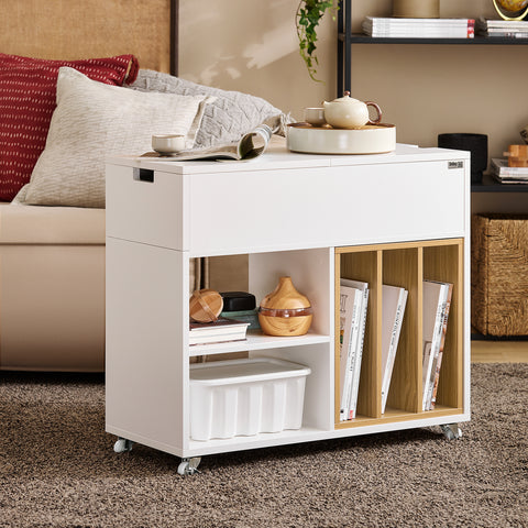 SoBuy FBT134-W Dossierkast archiefwagen printtafel printerstandaard rolcontainer met 4 wielen opbergkast kast voor kantoor wit