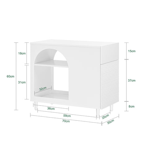 SoBuy FBT135-W Bijzettafel, bankpunt voor woonkamer, salontafel, bureaukast met 1 lade, 1 deur en vakken, wit, 70 x 35 x 60 cm