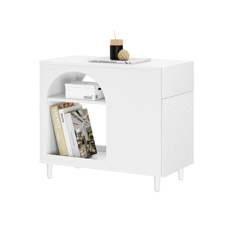 SoBuy FBT135-W Bijzettafel, bankpunt voor woonkamer, salontafel, bureaukast met 1 lade, 1 deur en vakken, wit, 70 x 35 x 60 cm
