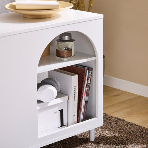 SoBuy FBT135-W Bijzettafel, bankpunt voor woonkamer, salontafel, bureaukast met 1 lade, 1 deur en vakken, wit, 70 x 35 x 60 cm