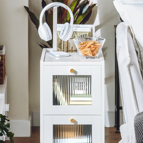 SoBuy FBT139-W Sofapunt met 2 laden Nachtkastje Bijzettafel Telefoon Koffietafel Bedtafel Salontafel, voor Woonkamer, Slaapkamer