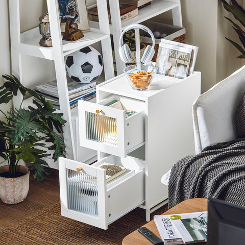 SoBuy FBT139-W Sofapunt met 2 laden Nachtkastje Bijzettafel Telefoon Koffietafel Bedtafel Salontafel, voor Woonkamer, Slaapkamer