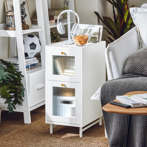 SoBuy FBT139-W Sofapunt met 2 laden Nachtkastje Bijzettafel Telefoon Koffietafel Bedtafel Salontafel, voor Woonkamer, Slaapkamer