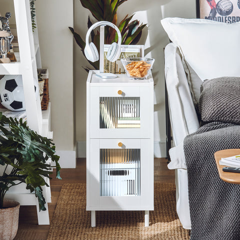 SoBuy FBT139-W Sofapunt met 2 laden Nachtkastje Bijzettafel Telefoon Koffietafel Bedtafel Salontafel, voor Woonkamer, Slaapkamer