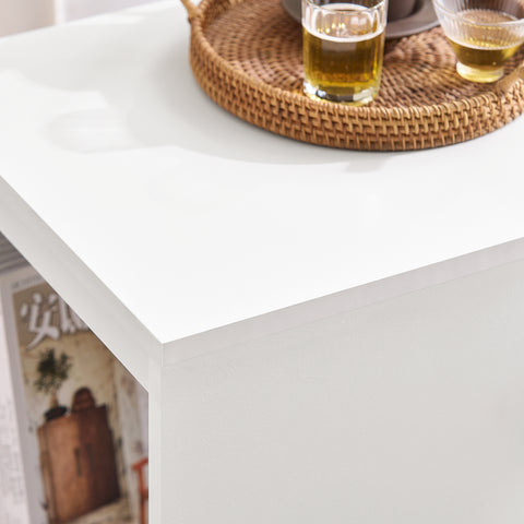 SoBuy FBT142-W Bijzettafel, bankpunt voor woonkamer, salontafel, kantoorkast, op wielen, bureauwagen met lade en glazen deuren