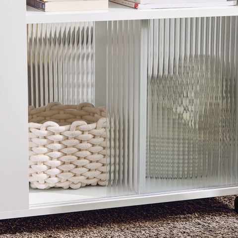 SoBuy FBT142-W Bijzettafel, bankpunt voor woonkamer, salontafel, kantoorkast, op wielen, bureauwagen met lade en glazen deuren