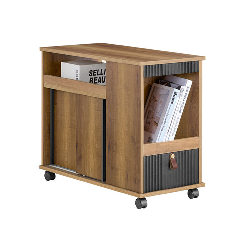 SoBuy FBT143-PF Bankpunt op wielen, nachtkastje, bijzettafel met 1 lade, 2 open vakken en 4 deuren, 35 x 75 x 61 cm (l x d x h)
