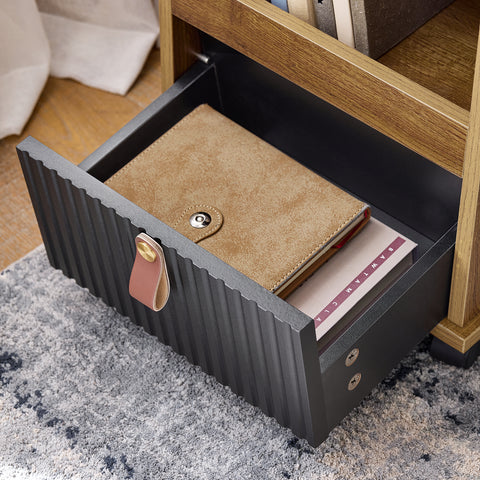 SoBuy FBT143-PF Bankpunt op wielen, nachtkastje, bijzettafel met 1 lade, 2 open vakken en 4 deuren, 35 x 75 x 61 cm (l x d x h)