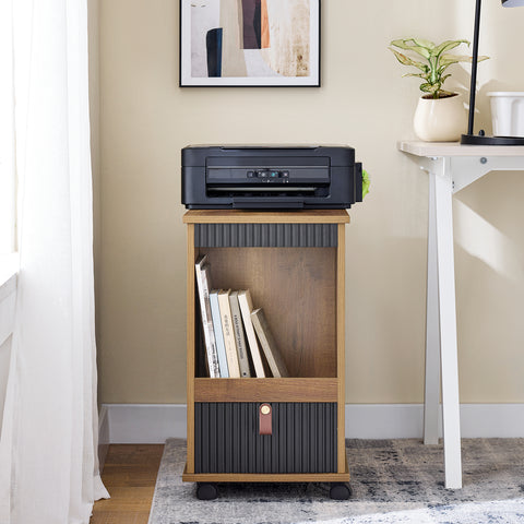 SoBuy FBT143-PF Bankpunt op wielen, nachtkastje, bijzettafel met 1 lade, 2 open vakken en 4 deuren, 35 x 75 x 61 cm (l x d x h)