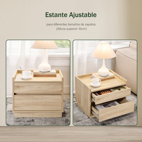 SoBuy FBT153-N Nachtkastje Bijzettafel Salontafel met 2 Laden 50x40x40 cm, Natuur