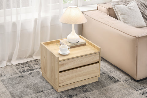 SoBuy FBT153-N Nachtkastje Bijzettafel Salontafel met 2 Laden 50x40x40 cm, Natuur
