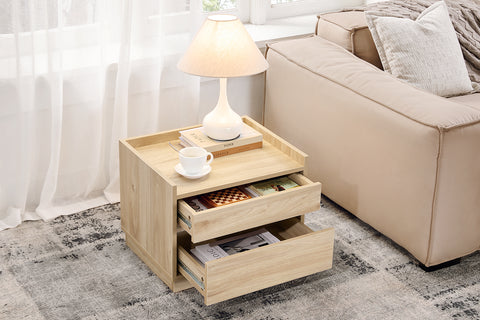 SoBuy FBT153-N Nachtkastje Bijzettafel Salontafel met 2 Laden 50x40x40 cm, Natuur