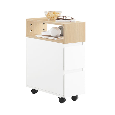 SoBuy FBT155-WN Bijzettafel op wielen Nachtkastje Nachtkastje Bijzettafel
